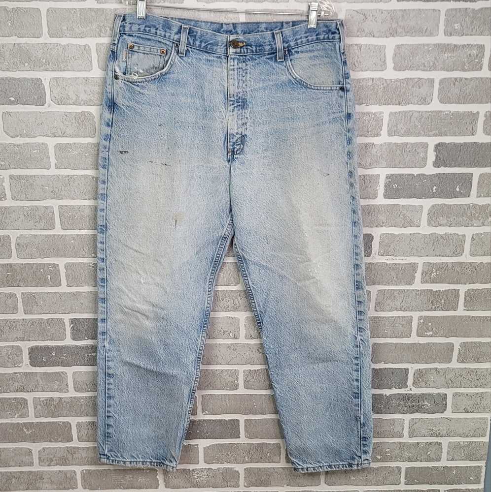Carhartt Vintage Made in USA Light Wash Denim Work Jeans Men's Size 38 x 30